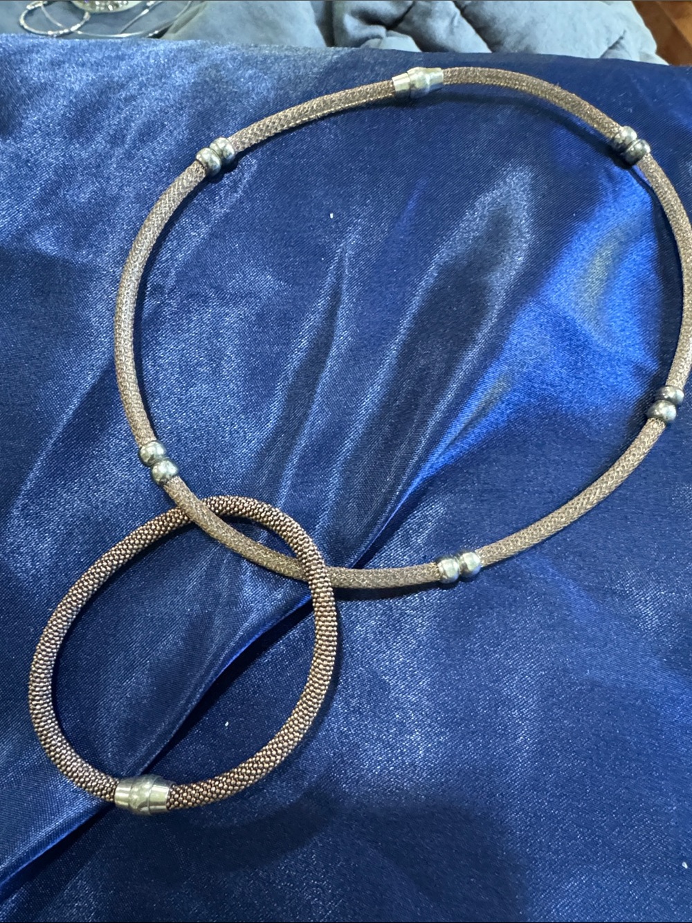 Brown Mesh Tube Necklace and Bracelet Set